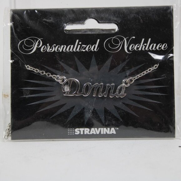 DONNA Name Silvertone Rhinestone 14.5" w 4.5" Multi Ring Ext Necklace - Picture 7 of 12